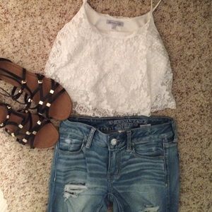 White floral lace crop top