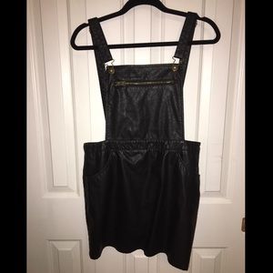 Black faux leather overall dress