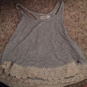 Grey loose tank with cream lace border