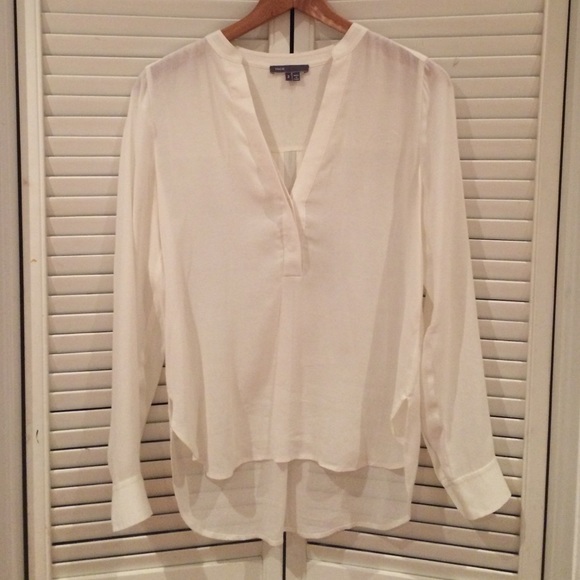 Vince white split neck blouse