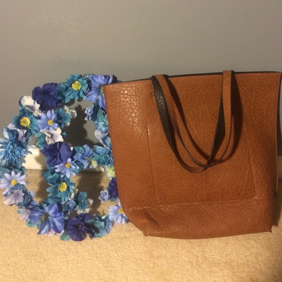 Faux leather reversible tote