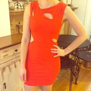Bebe- Bright Red Cutout Mini-Dress