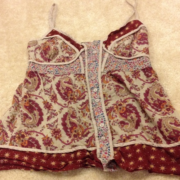 Zinc corset style boho 100% cotton with mixed pattern button front