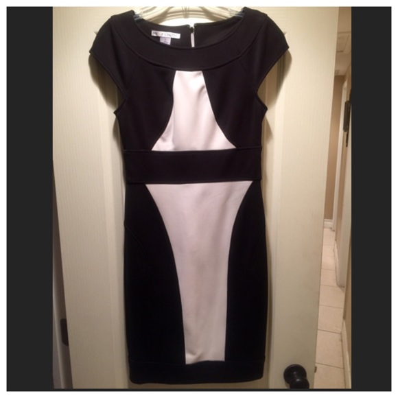 Black and white back zip dress