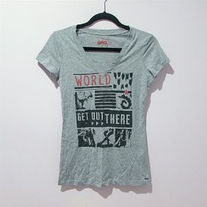 gray v-neck from garage