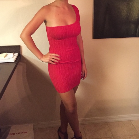 One shoulder red Bebe dress