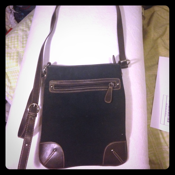 Faux suede material crossbody satchel