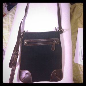 Faux suede material crossbody satchel