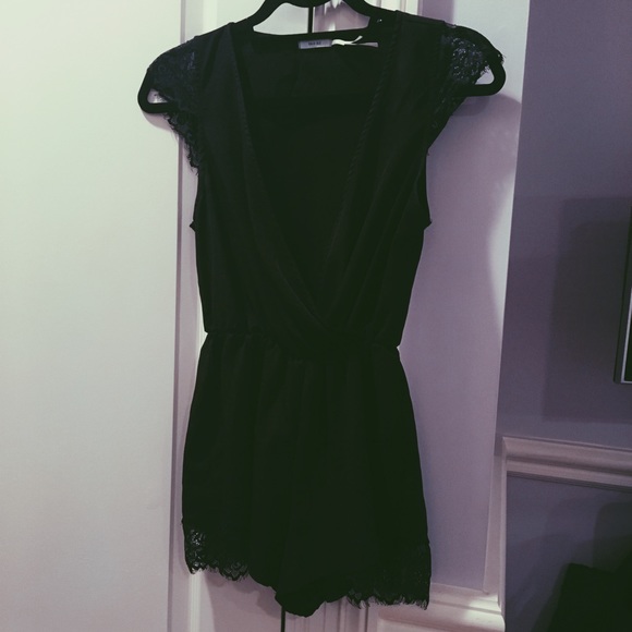 Black Lace Detail Silky Romper