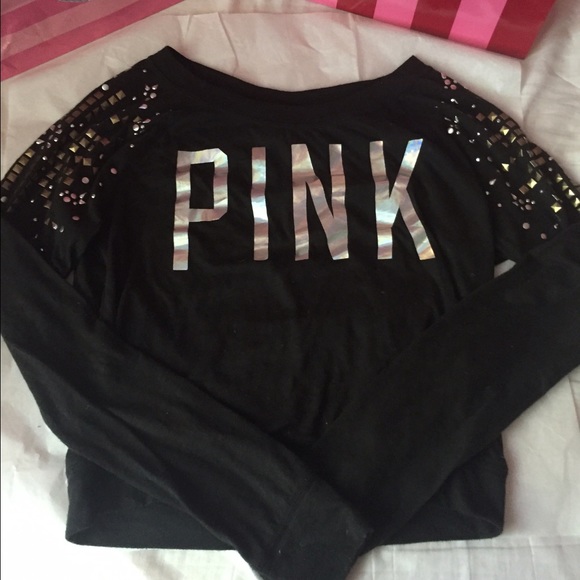 S VS PINK BLING BLACK HOLO LONG SLEEVE SHIRT GEM