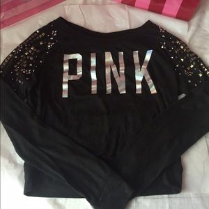 S VS PINK BLING BLACK HOLO LONG SLEEVE SHIRT GEM