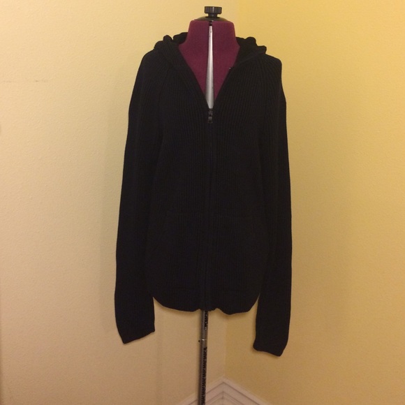 Armani Exchange black herringbone knitted hoodie