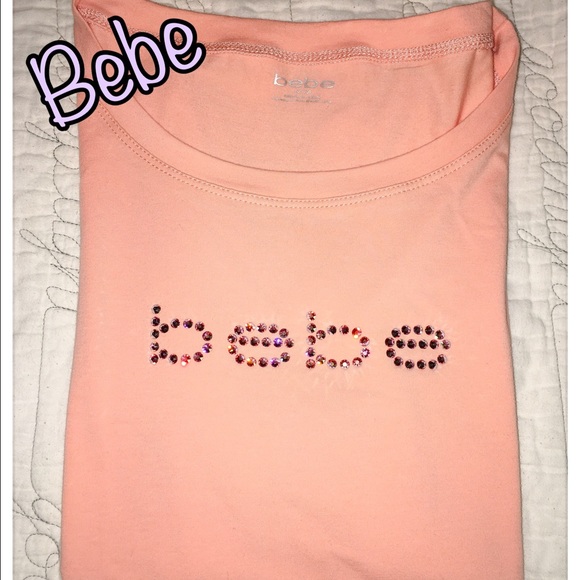 BEBE Logo Swarovski Crystal Peach T-shirt