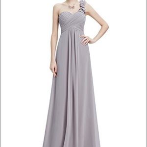 Grey one shoulder empire waist dress