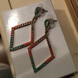 Turquoise orange and brown earrings