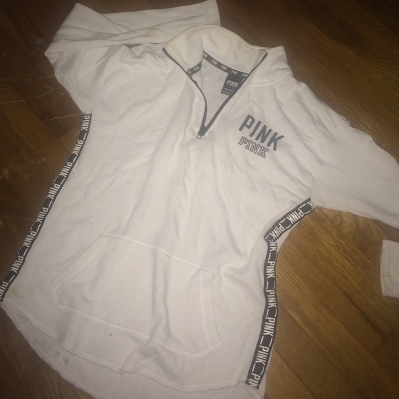 white PINK half zip pullover