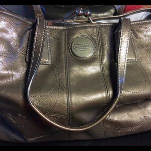 Silver leather Coach handbag