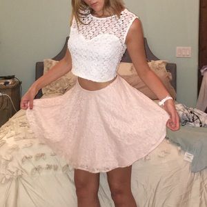 blush pink lace skater skirt