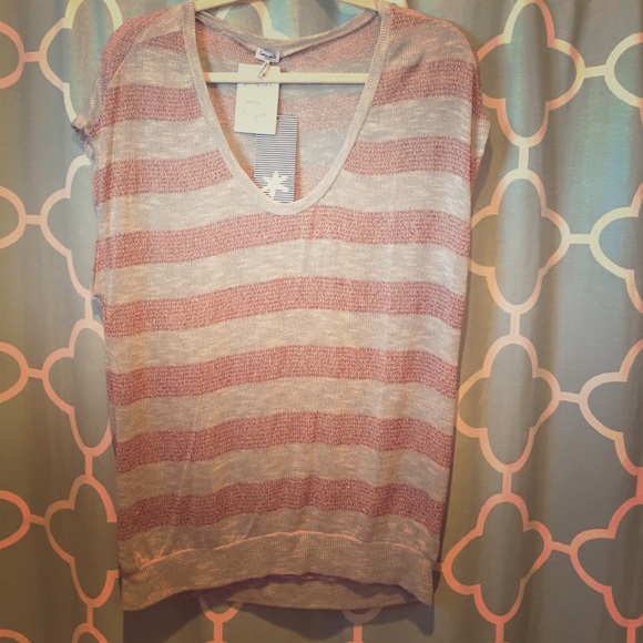 Splendid loose woven rose gold cap sleeves shirt