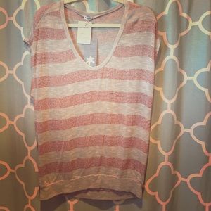 Splendid loose woven rose gold cap sleeves shirt