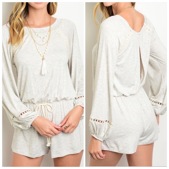 Pants - Grey Crochet trim romper