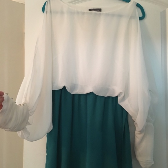 White and turquoise colorblock dress