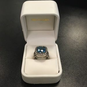 AUTHENTIC David Yurman Ring - Blue Topaz &Diamonds
