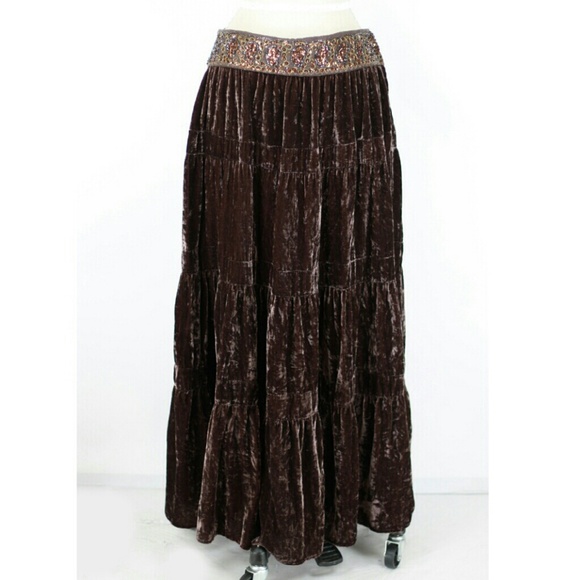 BCBGMaxAzria Dresses & Skirts - Bcbg Max Azria tiered velvet maxi skirt boho gypsy