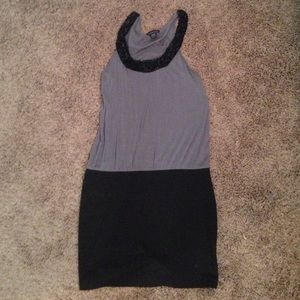 Black and gray semi fitted dress.