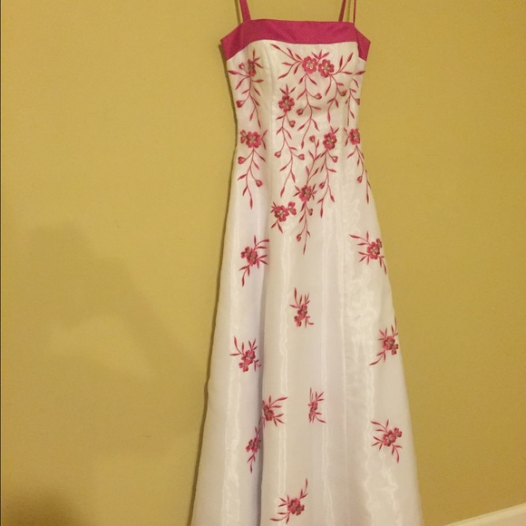 White and Pink Floral Formal Dress! - Picture 1 of 3