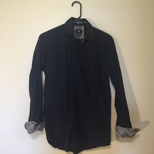 Patterned Button-Down Shirt (Navy w/ pattern)