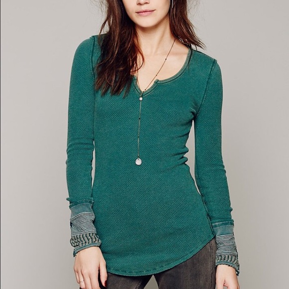 Free People green thermal with sleeve detailing