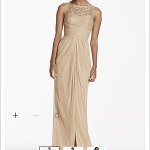 Gold metallic plus size bridesmaid dress.
