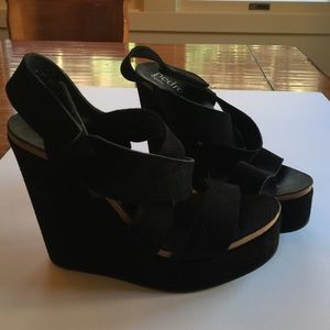 Black suede strappy Pedro Garcia wedge