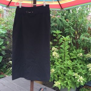 Black, belted, midi pencil skirt