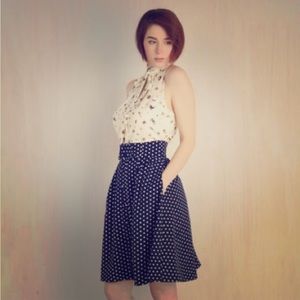 NWT ModCloth High Waist Navy Polka Dot Skirt