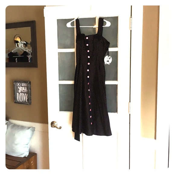 Black dress with pink polka dots, NWT