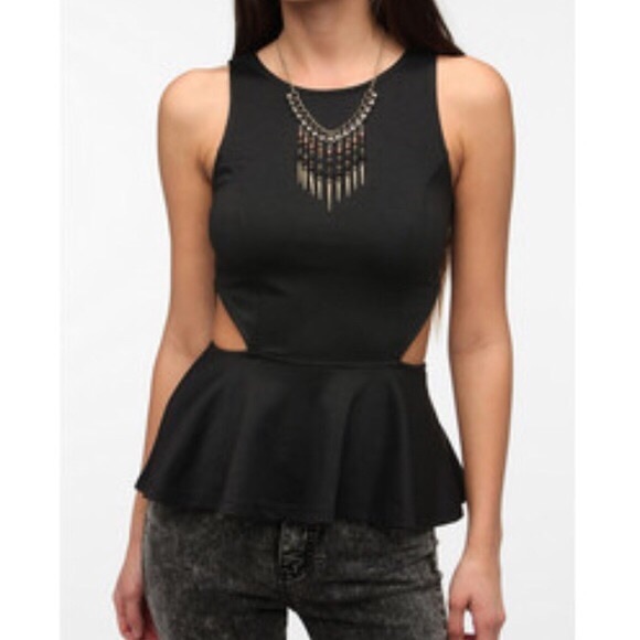 Sparkle & Fade | Black Peplum Cutout Top