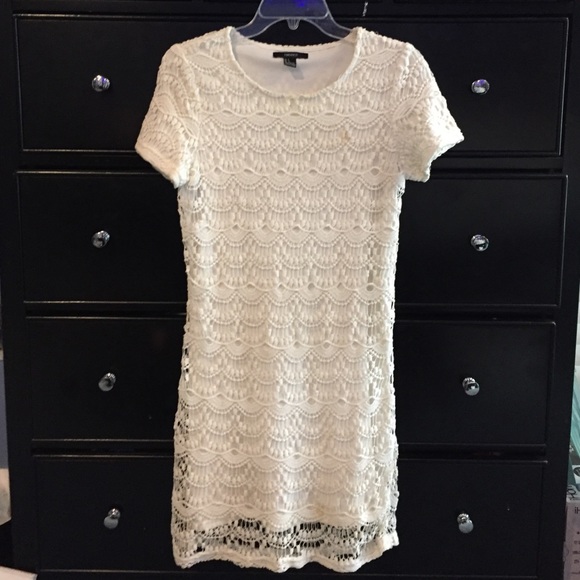 Forever 21, Short Sleeve, Cream Crochet Dress