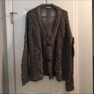 Oversized grey open knit cardigan