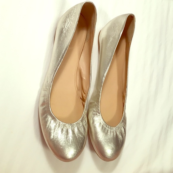 J crew leather silver ballet flats