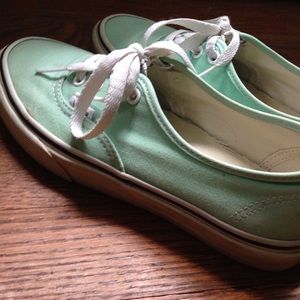 Mint green vans & brown booties