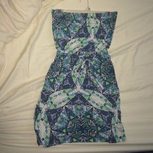 Green blue and white mixed strapless beach dress