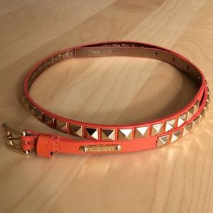 Michael Kors Orange Leather & Gold Studded Belt, S