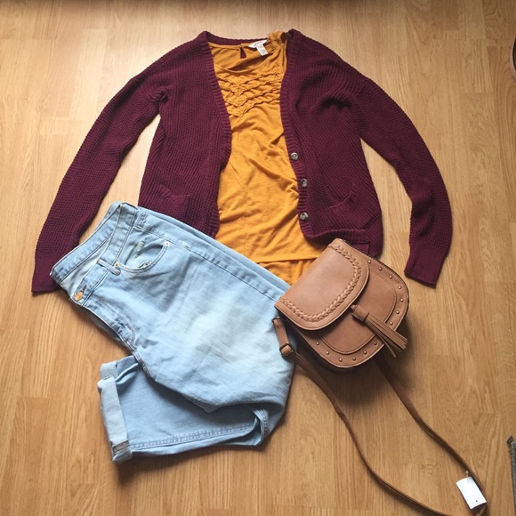 Yellow Flowy Tank + Maroon Cardigan Bundle!!