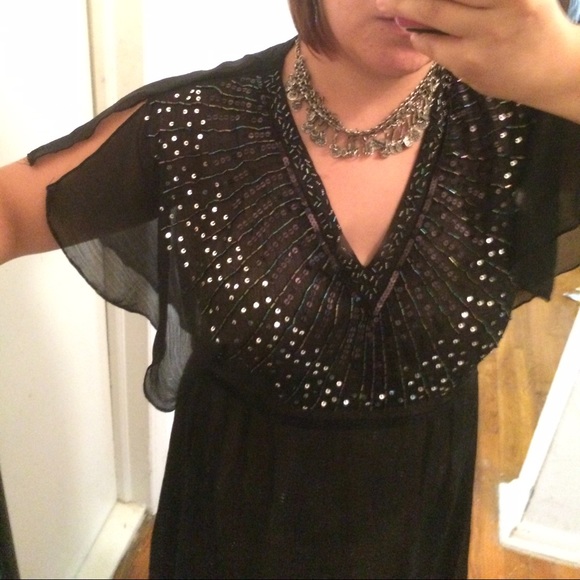 Chiffon rhinestone beaded asymmetrical dress H&M