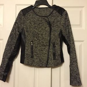 Houndstooth Tweed Jacket with Faux Leather