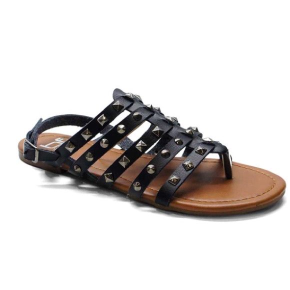 Black Strap Sandals with Stud Embellishments - Picture 1 of 2