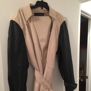 Trench Coat with Leather Sleeves.