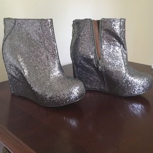 Jeffery Campell Sparkly Silver Wedge Booties